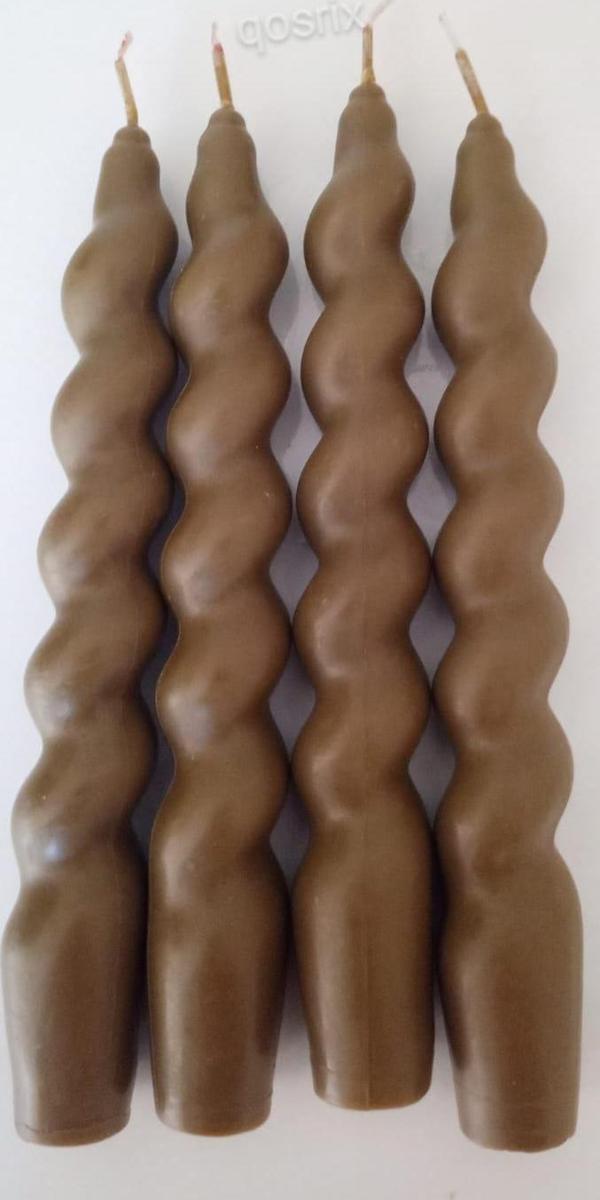 4'lü Kahverengi İtalyan Burgulu Şamdan Mumu Doğal Kokulu Uzun Çubuk Konik Burgu Spiral Mum Dekoratif - Image 1