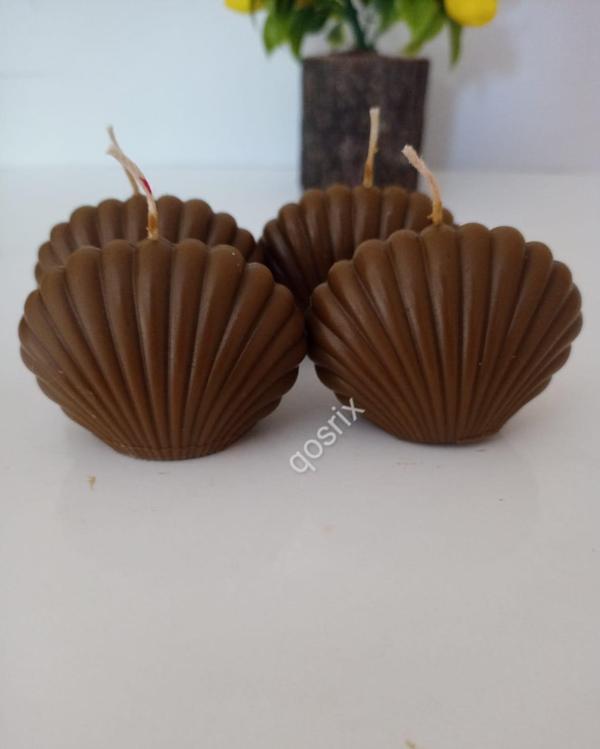 4'lü Kahverengi Mini İstiridye Deniz Kabuğu 1. Kalite Doğal Kokulu Mum Dekoratif - Image 1