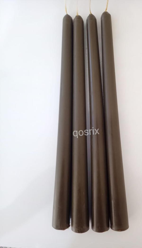 4'lü Kahverengi Şamdan Mumu 1. Kalite Doğal Kokulu Uzun Çubuk Konik Mum Dekoratif - Image 1