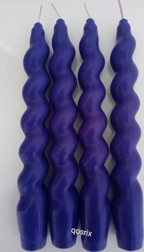 4'lü Mor Italyan Burgulu Şamdan Soya Mumu Doğal Kokulu Uzun Çubuk Konik Burgu Mum Spiral Dekoratif - Image 1