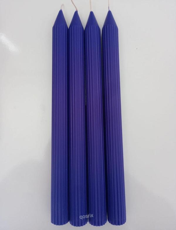 4'lü Mor Şamdan Soya Mumu 1. Kalite Soya Doğal Vanilya Kokulu Uzun Çubuk Konik Mum Dekoratif - Image 1