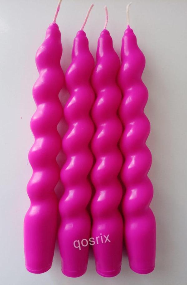 4'lü Pembe Fuşya İtalyan Burgulu Şamdan Mumu Doğal Kokulu Uzun Çubuk Konik Burgu Mum Spiral Dekoratif - Image 1
