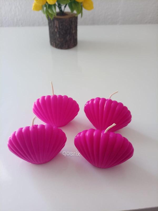 4'lü Pembe Fuşya Mini İstiridye Deniz Kabuğu 1. Kalite Doğal Kokulu Mum Dekoratif - Image 1