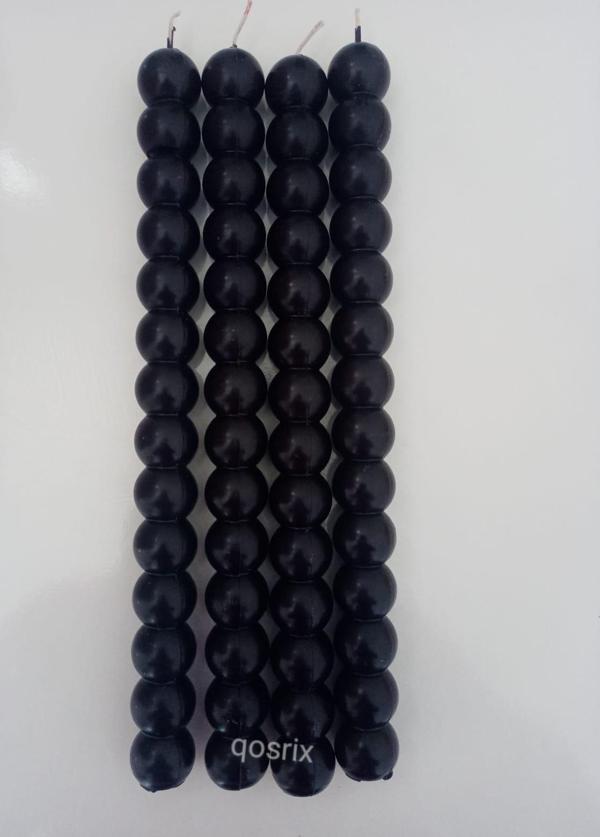 4'lü Siyah Boncuk Şamdan Soya Mumu Doğal Kokulu Uzun Çubuk Konik Geometrik Şekil Mum Dekoratif - Image 1