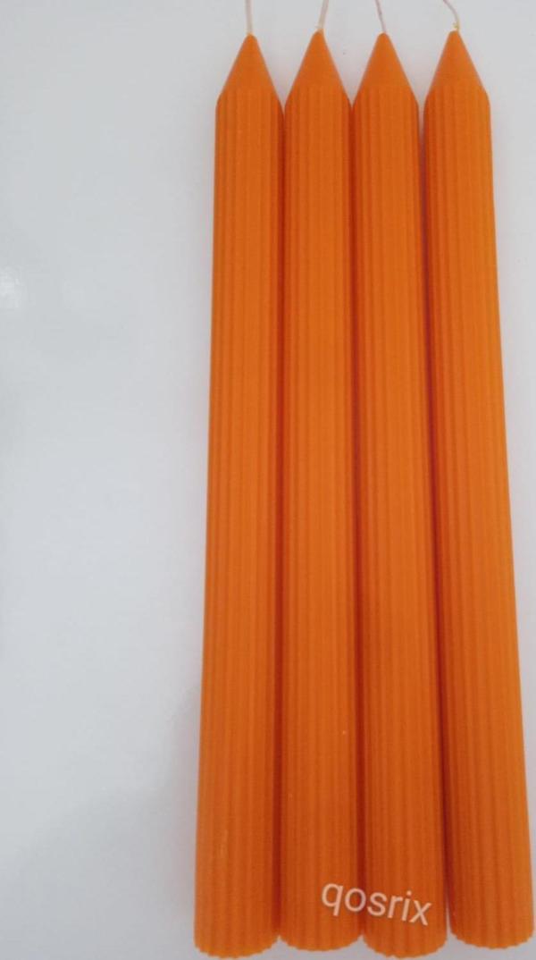 4'lü Turuncu Şamdan Soya Mumu 1. Kalite Soya Doğal Vanilya Kokulu Uzun Çubuk Konik Mum Dekoratif - Image 1