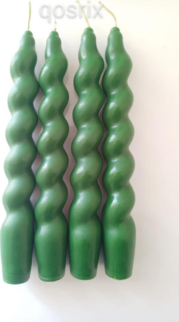 4'lü Yeşil İtalyan Burgulu Şamdan Mumu Doğal Kokulu Uzun Çubuk Konik Burgu Mum Spiral Dekoratif - Image 1