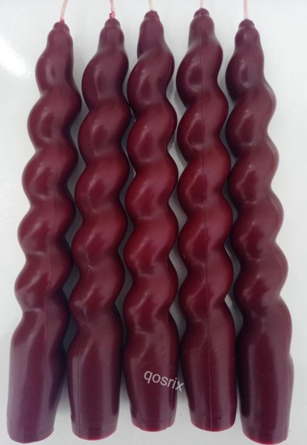 5'li Bordo Italyan Burgulu Şamdan Soya Mumu Doğal Kokulu Uzun Çubuk Konik Burgu Spiral Mum Dekoratif - Image 1