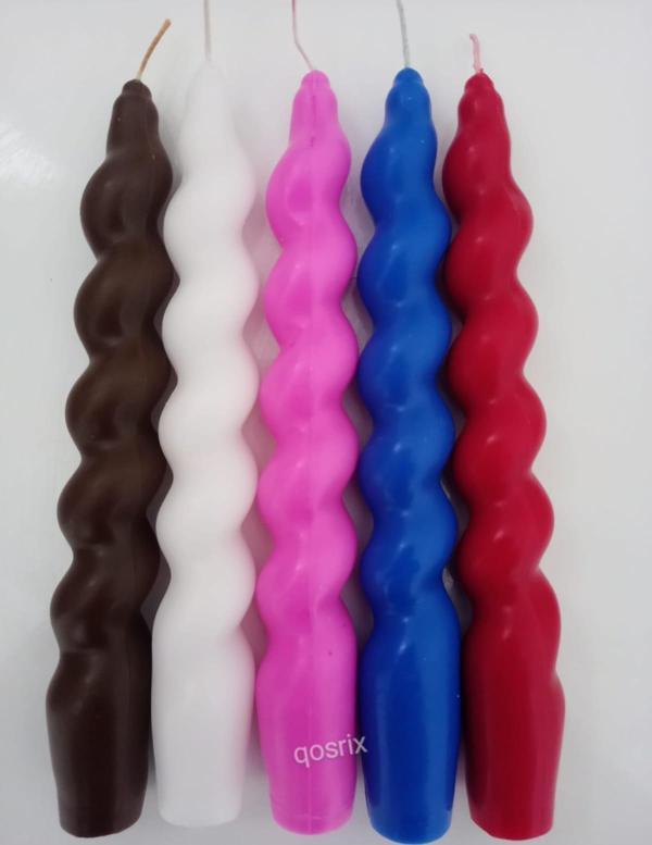 5'li Çok 5 Renkli Italyan Burgulu Şamdan Soya Mumu Doğal Kokulu Çubuk Konik Burgu Spiral Mum Dekoratif - Image 1