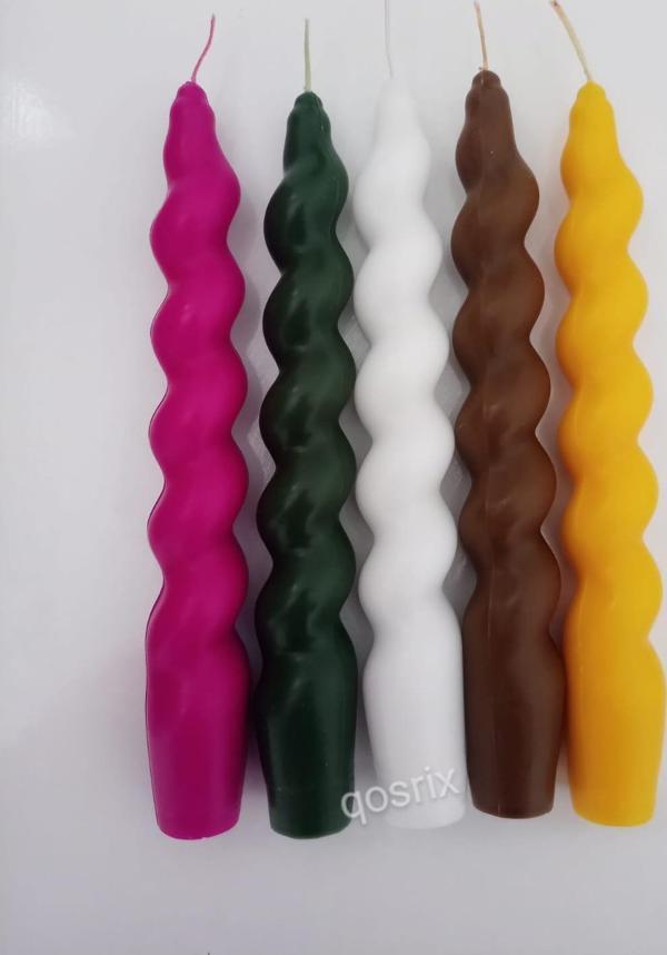5'li Çok 5 Renkli Italyan Burgulu Şamdan Soya Mumu Doğal Kokulu Çubuk Konik Burgu Spiral Mum Dekoratif - Image 1