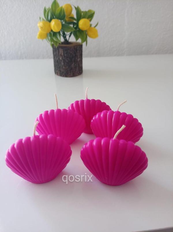 5'li Pembe Fuşya Mini İstiridye Deniz Kabuğu 1. Kalite Doğal Kokulu Mum Dekoratif - Image 1