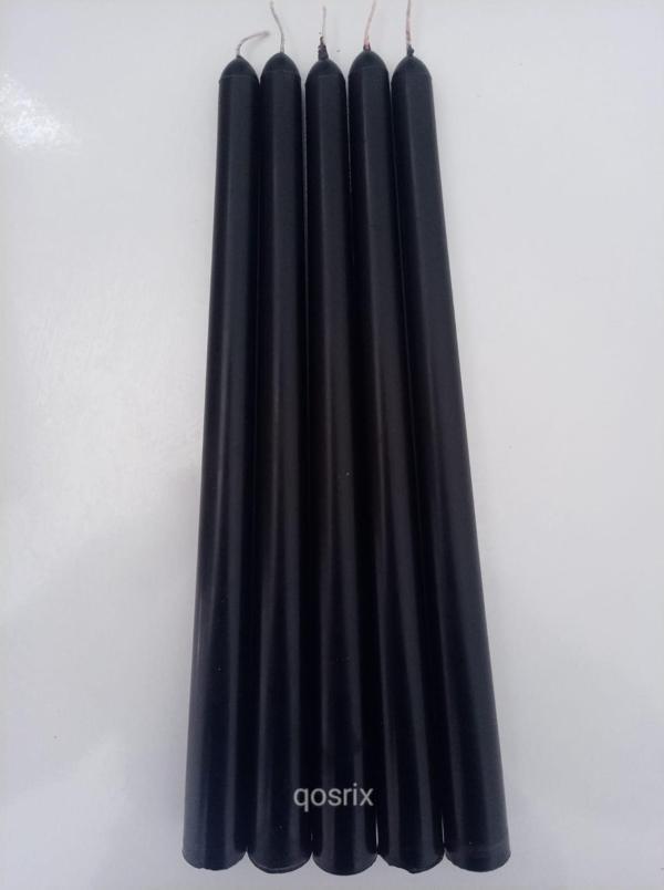 5'li Siyah Şamdan Soya Mumu 1. Kalite Doğal Vanilya Kokulu Uzun Çubuk Konik Mum Dekoratif - Image 1