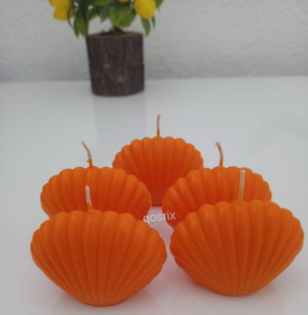 5'li Turuncu Mini Istiridye Deniz Kabuğu 1. Kalite Soya Doğal Vanilya Kokulu Mum Dekoratif - Image 1