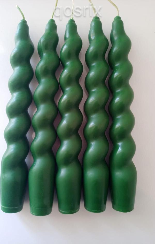 5'li Yeşil İtalyan Burgulu Şamdan Mumu Doğal Kokulu Uzun Çubuk Konik Burgu Spiral Mum Dekoratif - Image 1