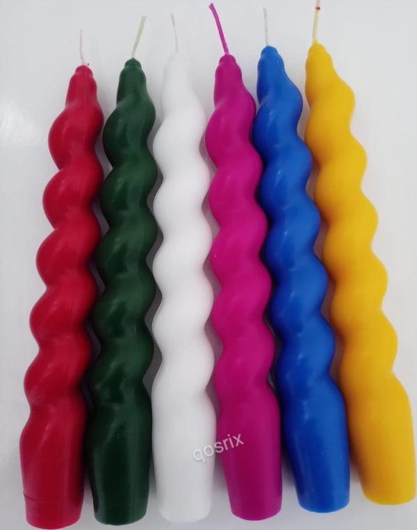 6'lı Çok 6 Renkli Italyan Burgulu Şamdan Soya Mumu Doğal Kokulu Uzun Çubuk Konik Burgu Spiral Mum - Image 1