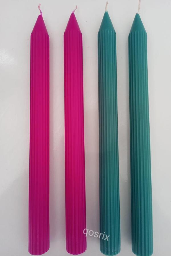 Yılbaşı Özel Serisi 4'lü Fuşya Açık Petrol Yeşili Şamdan Doğal Kokulu Soya Mumu Yeni Yıl Noel Uzun Çubuk Konik Mum - Image 1
