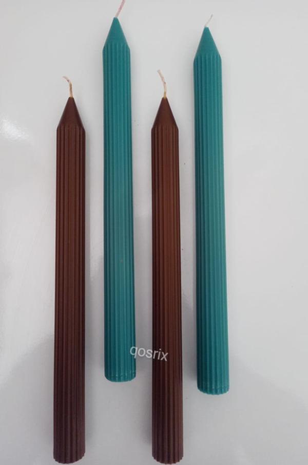 Yılbaşı Özel Serisi 4'lü Kahverengi Açık Petrol Yeşili Şamdan Doğal Kokulu Soya Mumu Yeni Yıl Noel Uzun Çubuk Konik Mum - Image 1