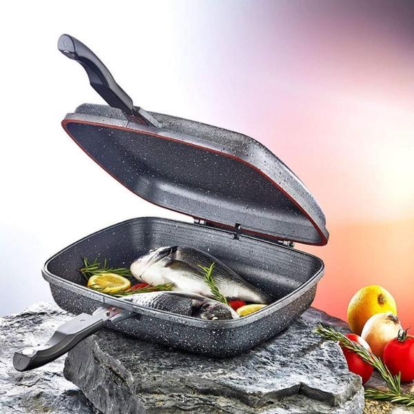 OMS Granit 36x26x9 cm Çift Taraflı Balık Tavası Gri - Image 1