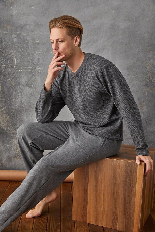 Kly 7027 Erkek Jakar Midi Yaka Pijama Takım - Image 1