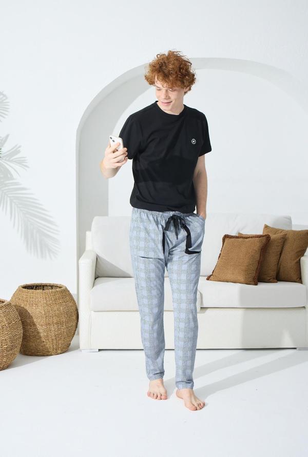 KLY 1014 Erkek 0 Yaka Kısa Kol Pijama Takım - Image 1