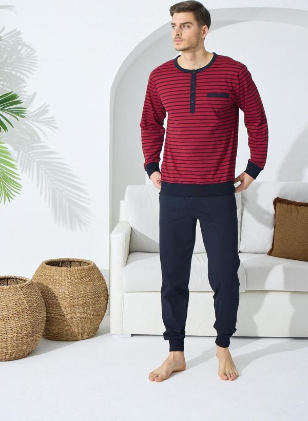 Kly 9246 Erkek Yaka Reçme Düğmeli Pijama Takım - Image 1