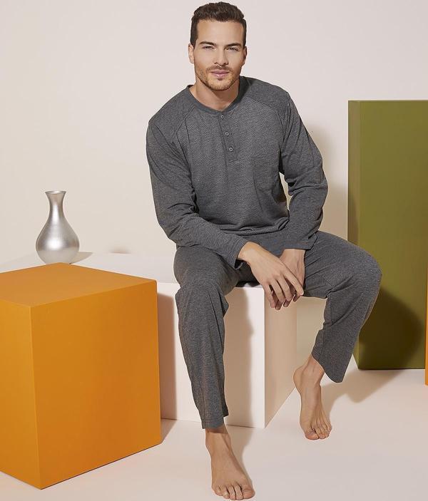 Kly 9201 Erkek Midi Yaka Pijama Takım - Image 1