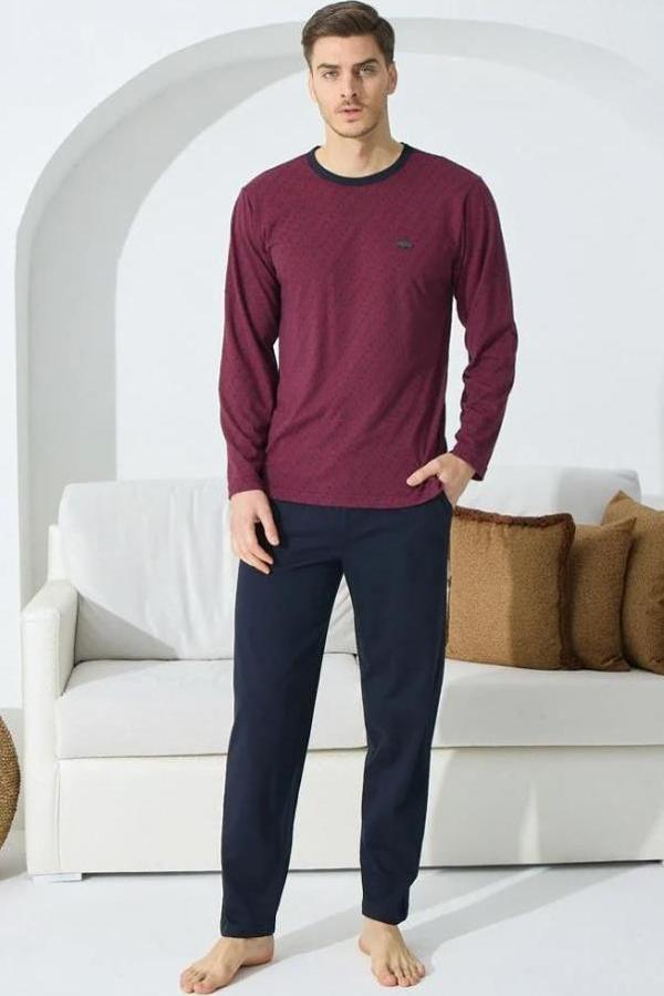 Kly 9243 Uzun Kol 0 Yaka 4 Mevsim Erkek Pijama Takımı - Image 1