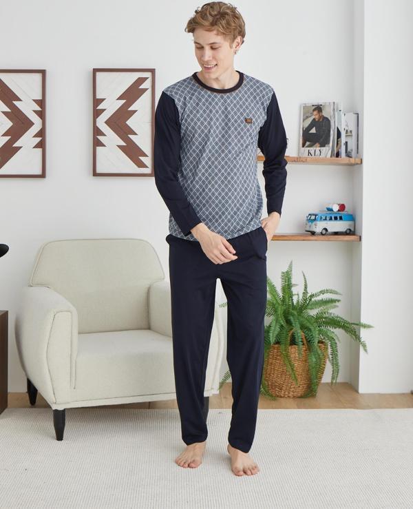 Kly 9251 Erkek 0 Yaka Uzun Kol Pijama Takım - Image 1