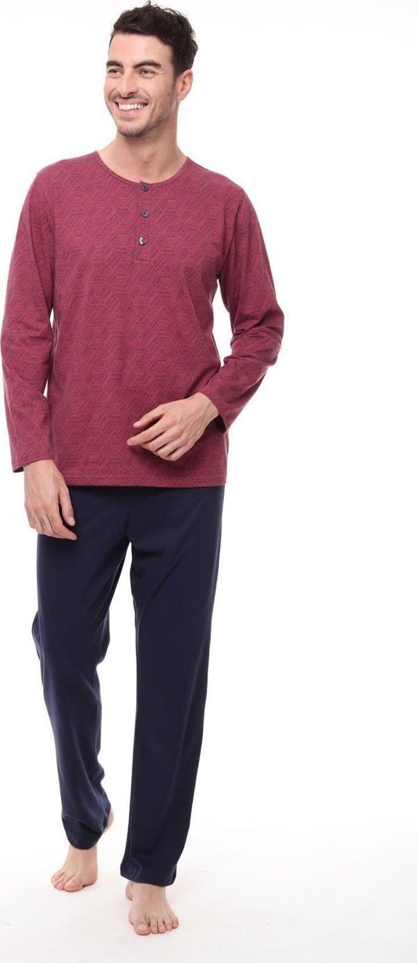 Pijadore 1404 Erkek Büyük Beden Uzun Kollu Düğmeli Pijama Takım - Image 1