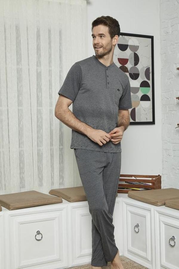 KLY 7548 Erkek Midi Yaka Pijama Takımı - Image 1