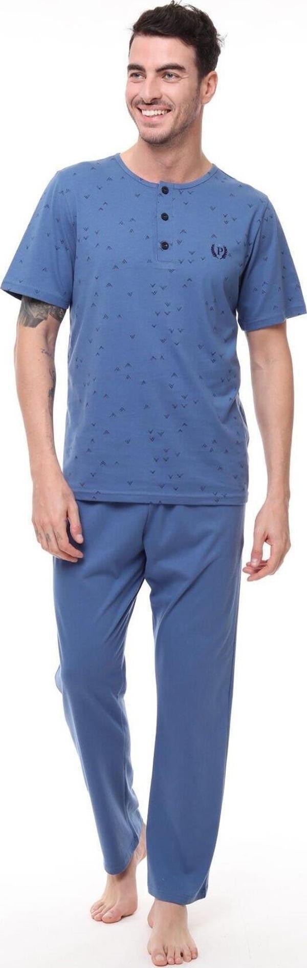 Pijadore 1411 Erkek Büyük Beden Kısa Kollu Düğmeli Pijama Takım - Image 1