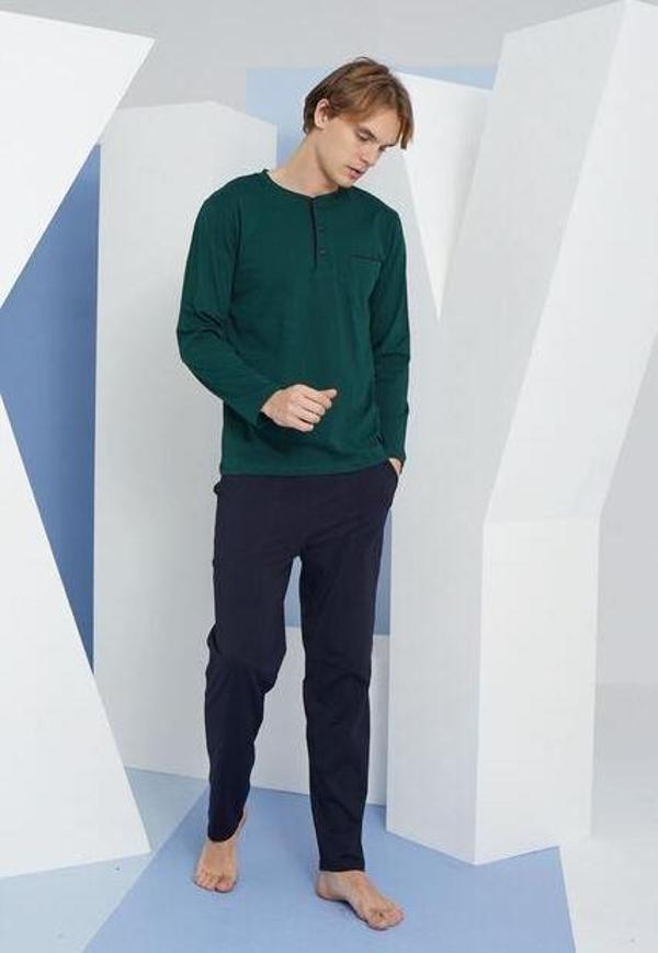 KLY 9111 Erkek Büyük Beden Midi Yaka Pijama Takım - Image 1