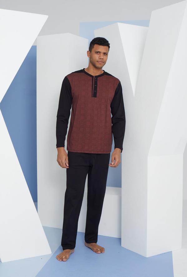 Kly 9132 Büyük Beden Erkek Düğmeli Uzun Kol Pijama Takım - Image 1