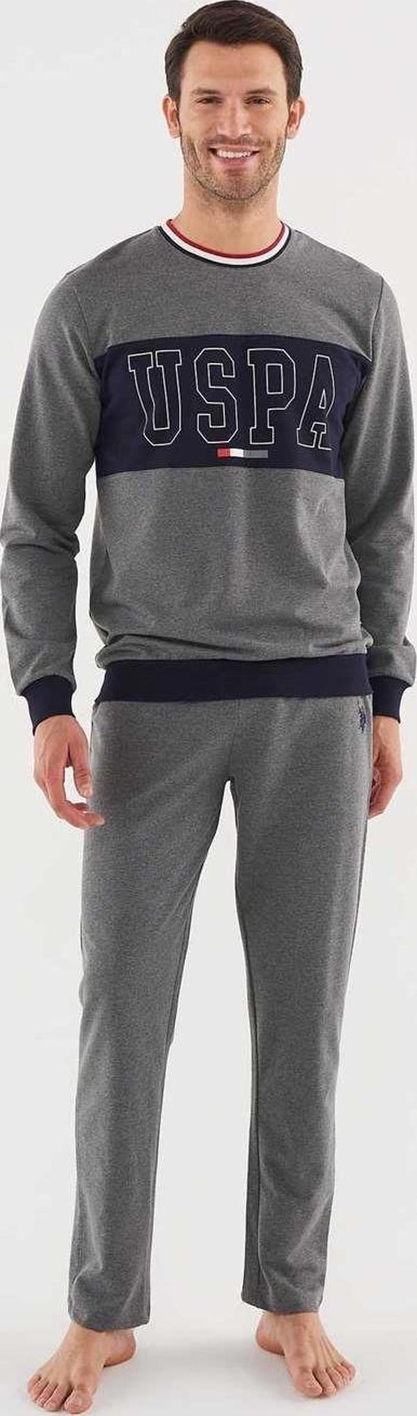 U.s Polo Assn 18616 Erkek Antrasit Melanj Pijama Takım - Image 1
