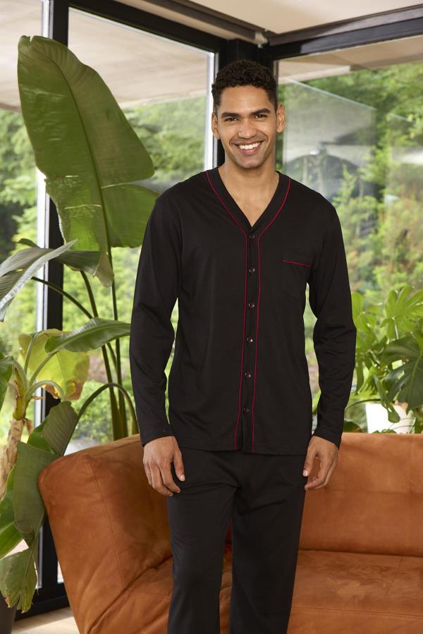 Kly 9267 Erkek Önden Düğmeli Uzun Kol Pijama Takım - Image 1