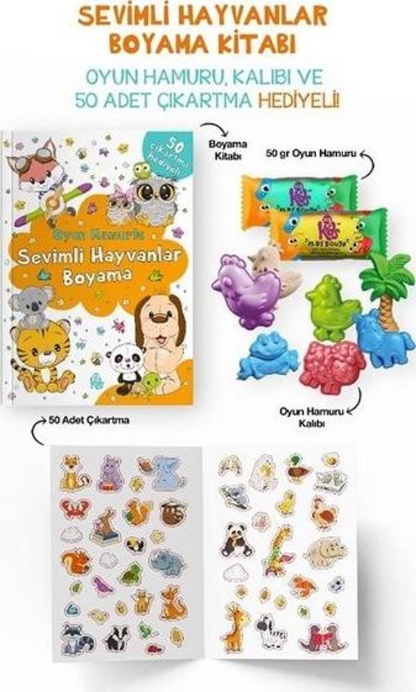 Sevimli Hayvanlar Boyama Kitabı - Oyun Hamuru Kalıbı ve 50 Adet Çıkartma Hediyeli 3 + Yaş - Bigkids Yayınları - Image 1