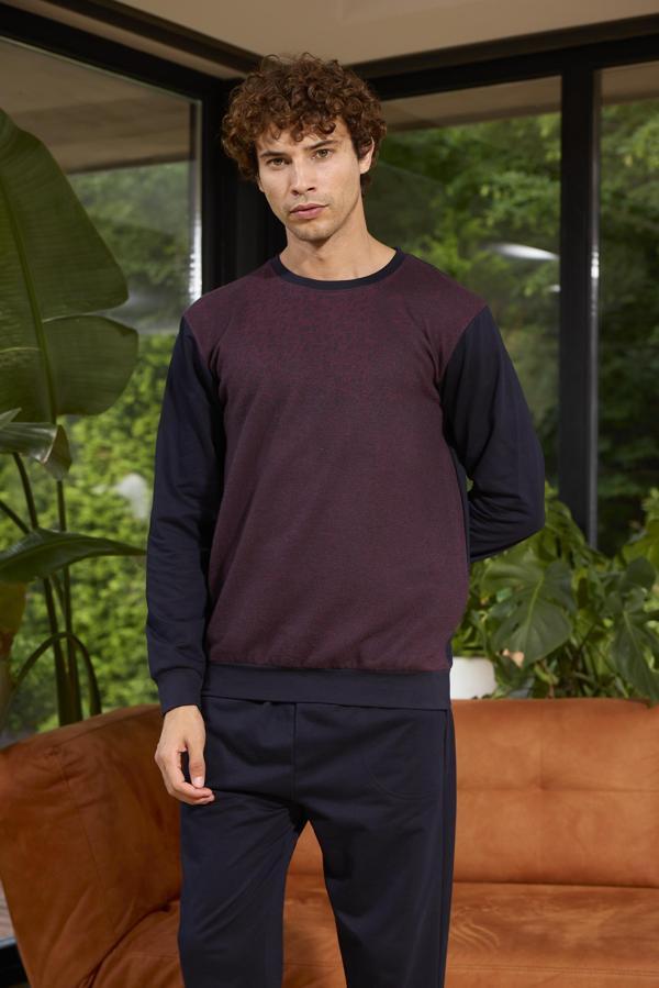 Kly 8050 Erkek Uzun Kol Midi Yaka İki İplik Pijama Takım - Image 1