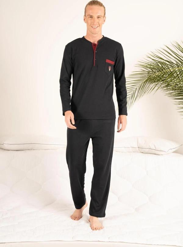 Gd Goldoremi 23403 Erkek Kışlık Yuvarlak Yaka Cepli Pamuklu Pijama Takımı - Image 1