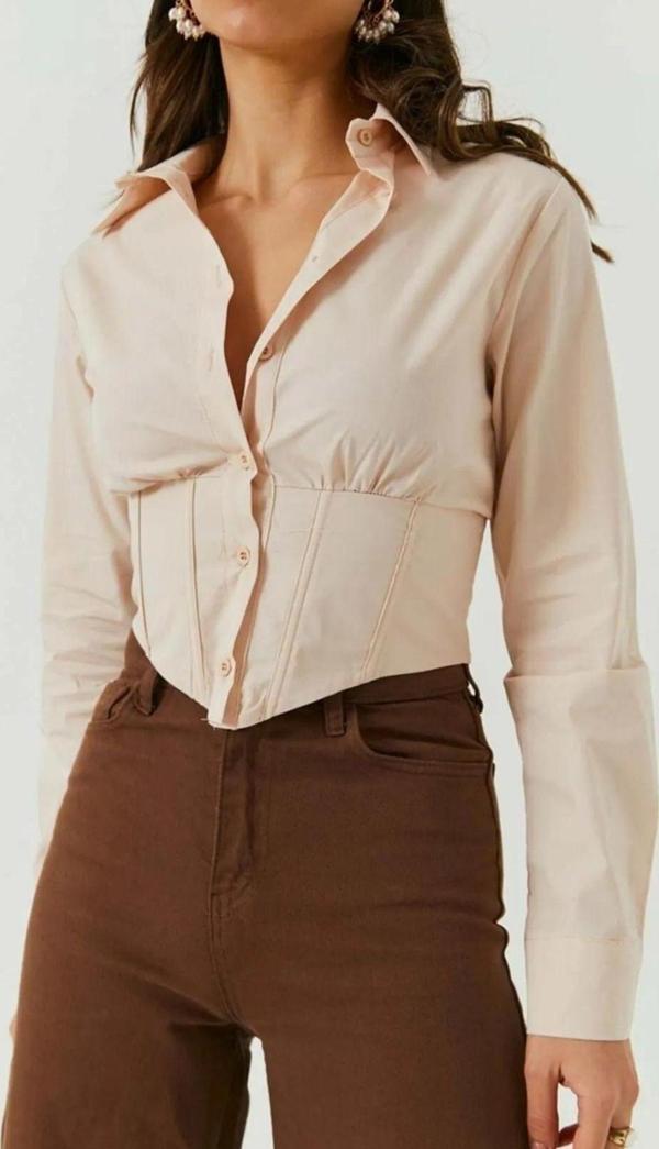 WAK - Kadın Vizon Beli Lastikli Korse Crop Gömlek - Image 1