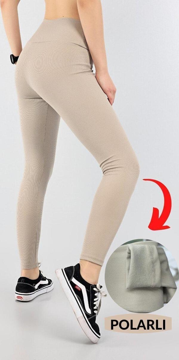 Kadın Vizon Kışlık Içi Polarlı Yüksek Bel Fitilli Tayt - Image 1