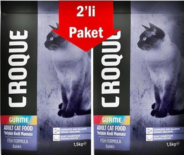 Croque Gurme Balıklı Renkli Taneli Yetişkin Kedi Maması 1,5 Kg * 2 Adet - Image 1