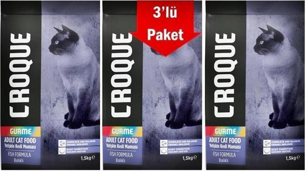 Croque Gurme Balıklı Renkli Taneli Yetişkin Kedi Maması 1,5 Kg * 3 Adet - Image 1
