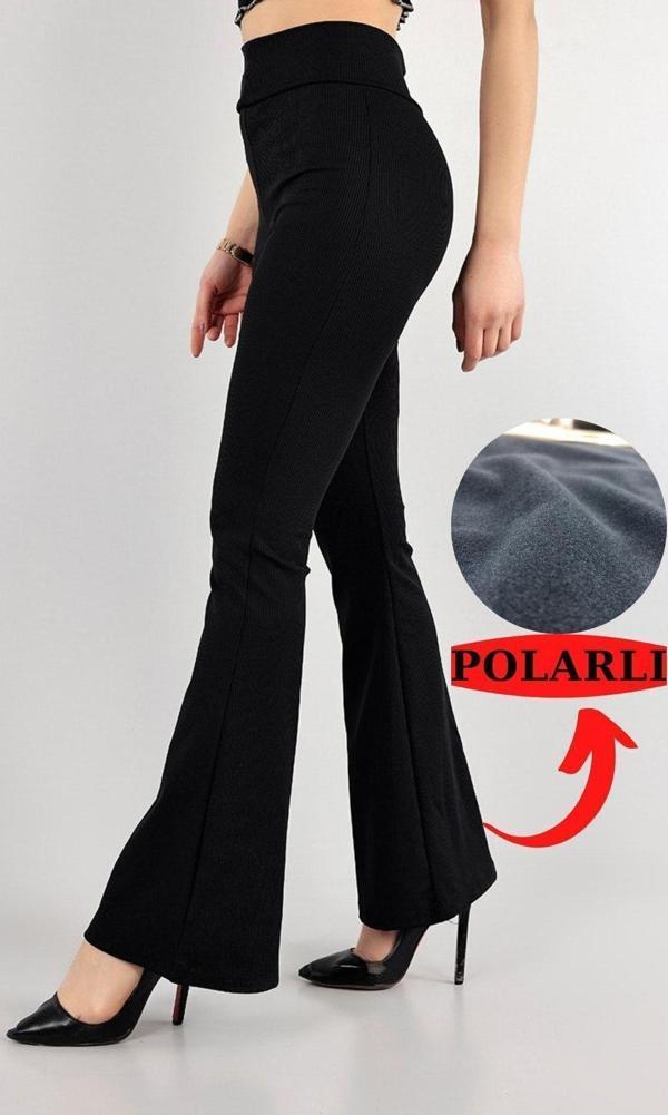 Kadın Yüksek Bel Kışlık Içi Polarlı Fitilli Ispanyol Tayt - Image 1