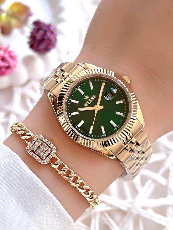 Wesse Çelik Kordon Takvimli Kadran 5 Atm Suya Dayanıklı Kadın Kol Saati+Bileklik BW.1115B.SY - Image 1