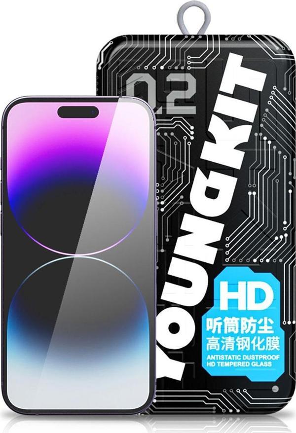 YoungKit iPhone 14 Pro Max Uyumlu Antistatik Ve Antidust Kolay Uygulama Aparatlı Cam Ekran Koruyucu - Image 1