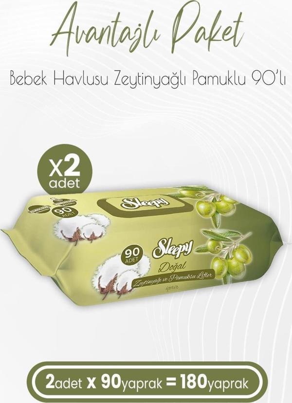 Doğal Zeytinyağlı Ve Pamuklu Islak Bebek Havlusu 90 Yaprak X 2 Adet (180 YAPRAK) - Image 1