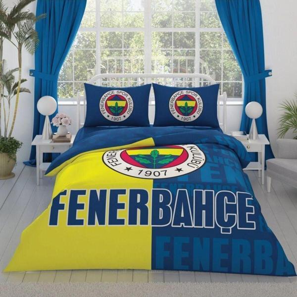 TAÇ LİSANSLI FENERBAHÇE PARÇALI LOGO PAMUKLU ÇİFT KİŞİLİK NEVRESİM TAKIMI - Image 1