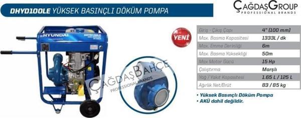 HYUNDAİ DHYD100LE 3 İNCH DİZEL MARŞLI YÜKSEK BASINÇ SU MOTORU DÖKÜM POMPA - Image 1
