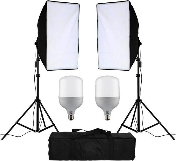 Cazip Shop Video Softbox Sabit Işık Seti Sürekli Işık 50X70 LED Işık 200 cm Ayak 2'li Set - Image 1
