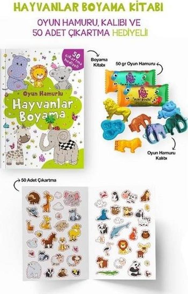 Hayvanlar Boyama Kitabı - Oyun Hamuru Kalıbı ve 50 Adet Çıkartma Hediyeli 3 + Yaş - Bigkids Yayınları - Image 1