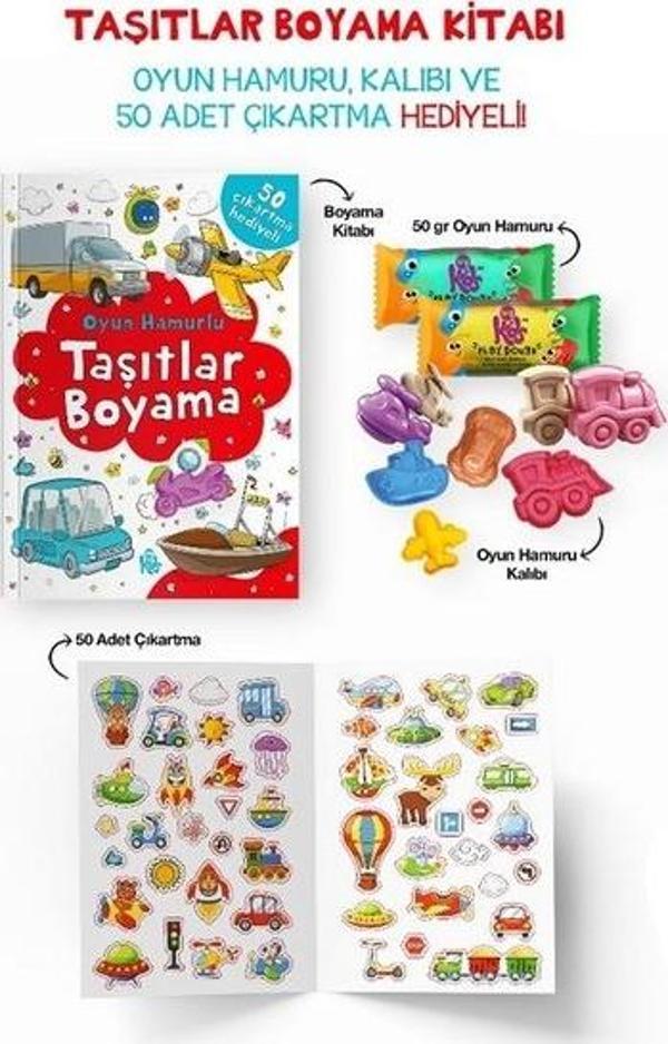 Taşıtlar Boyama Kitabı - Oyun Hamuru Kalıbı ve 50 Adet Çıkartma Hediyeli 3 + Yaş - Bigkids Yayınları - Image 1